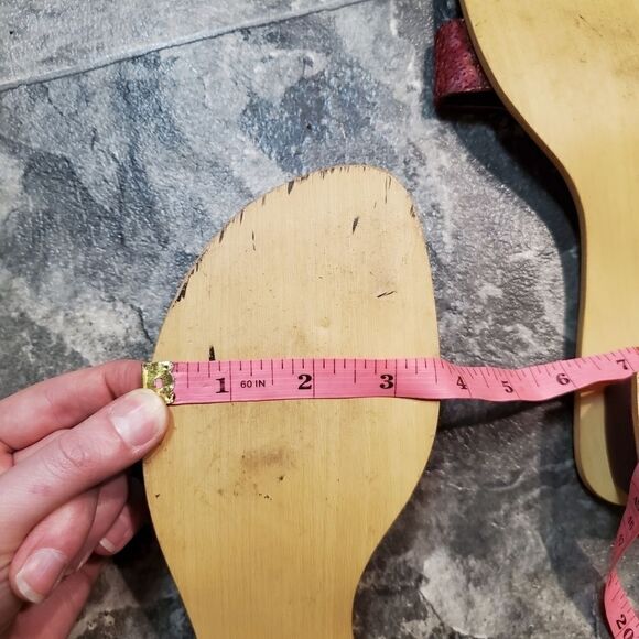 Vintage 90s y2k Wood Floral Beaded Satin Block Heel Slide Sandals 8 - Picture 8 of 8